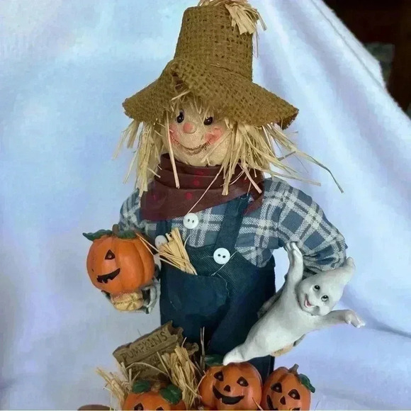 VTG Clothtique Halloween Scarecrow and Witch 13” Fabric Mache Figurines - Picture 2 of 13